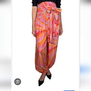 Farm Rio High-Waist Pink & Orange Print Wide-Leg Baloon Pants Size L NWT